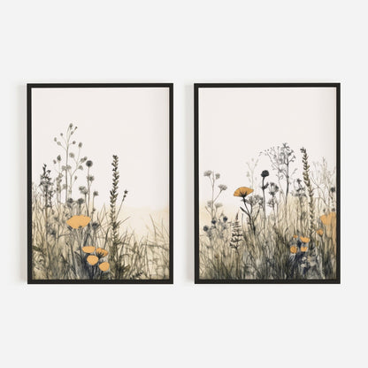 Wildflower Field Art, Watercolor Flower Prints, Minimalist Wall Decor - WildfieldPrints