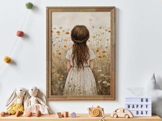Wildflower Field Nursery Decor, Vintage Girls Room Wall Art, Set of 3, Girl with Flowers, Floral Nursery Art, Printable Art for Girls - My Store