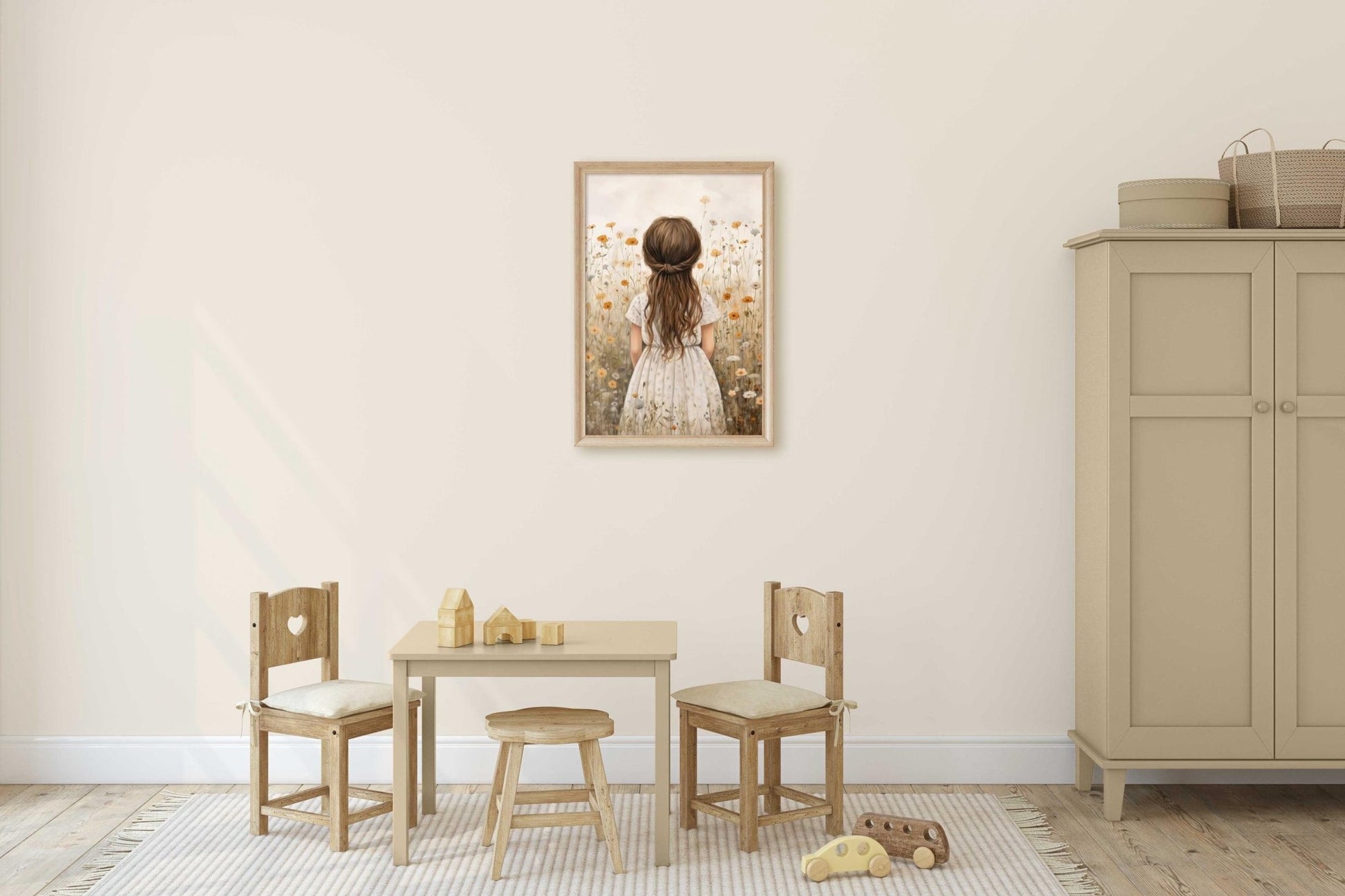 Wildflower Field Nursery Decor, Vintage Girls Room Wall Art, Set of 3, Girl with Flowers, Floral Nursery Art, Printable Art for Girls - My Store