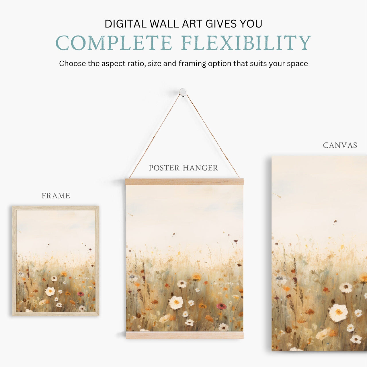 Wildflower Field Print – Floral Living Room Wall Decor • Set of 3