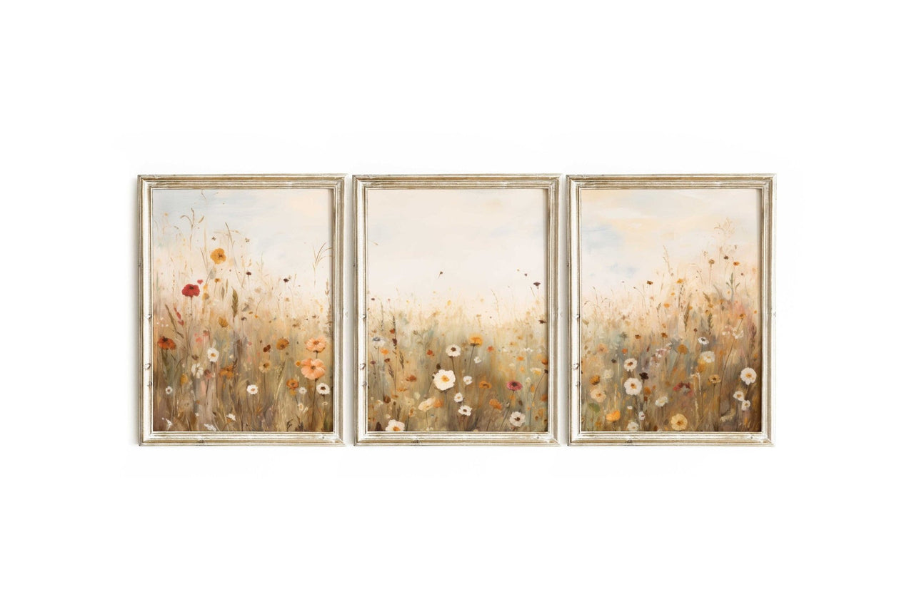Wildflower Field Print – Floral Living Room Wall Decor • Set of 3