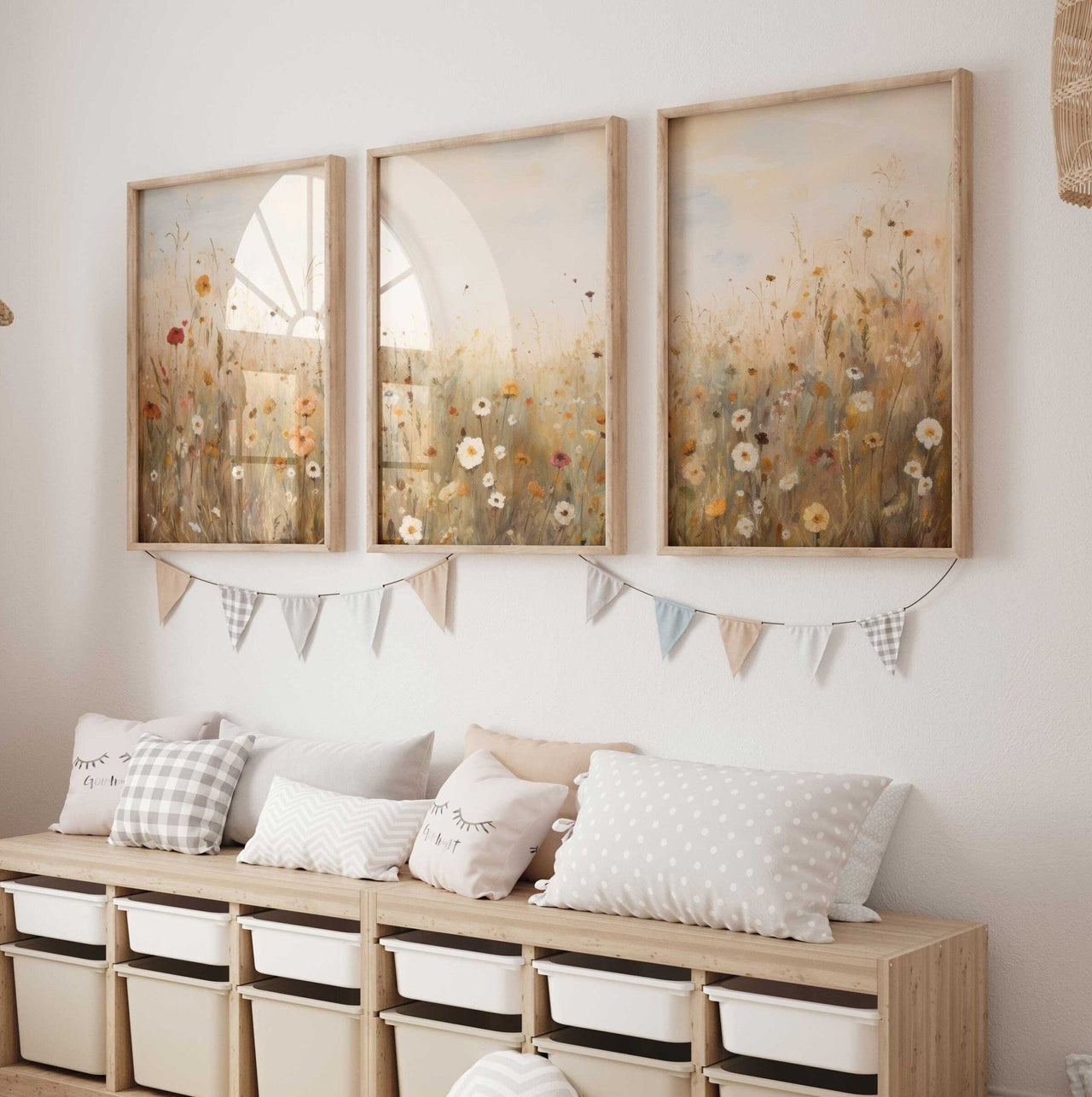 Wildflower Field Print – Floral Living Room Wall Decor • Set of 3