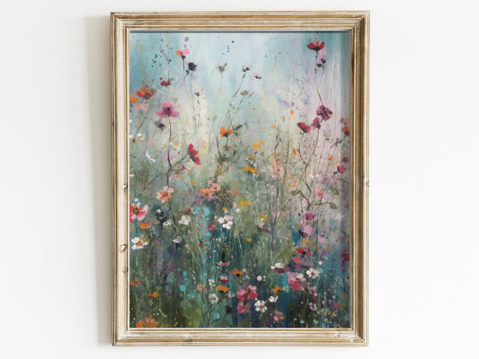 Wildflower Field Print, Vintage Floral Decor, Meadow Wall Art - WildfieldPrints