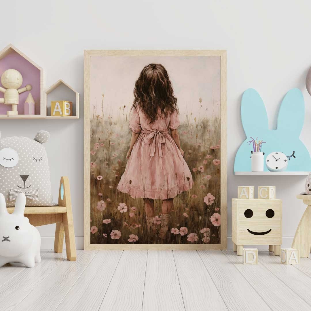 Wildflower Field Wall Art – Floral Nursery Print for Girls Room