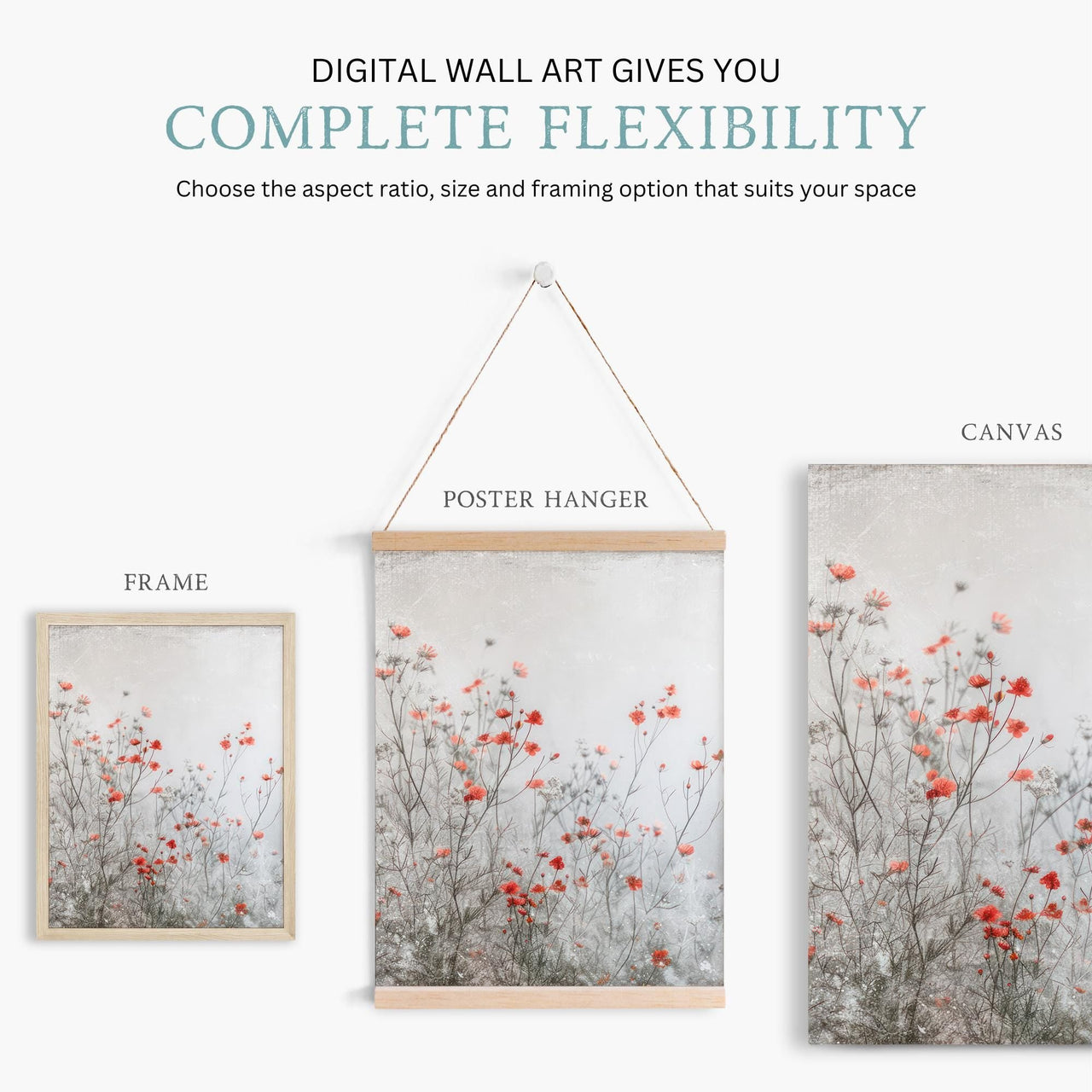 Red Wildflowers Wall Art – Floral Nursery Print