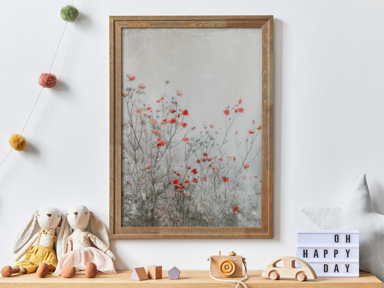 Red Wildflowers Wall Art – Floral Nursery Print