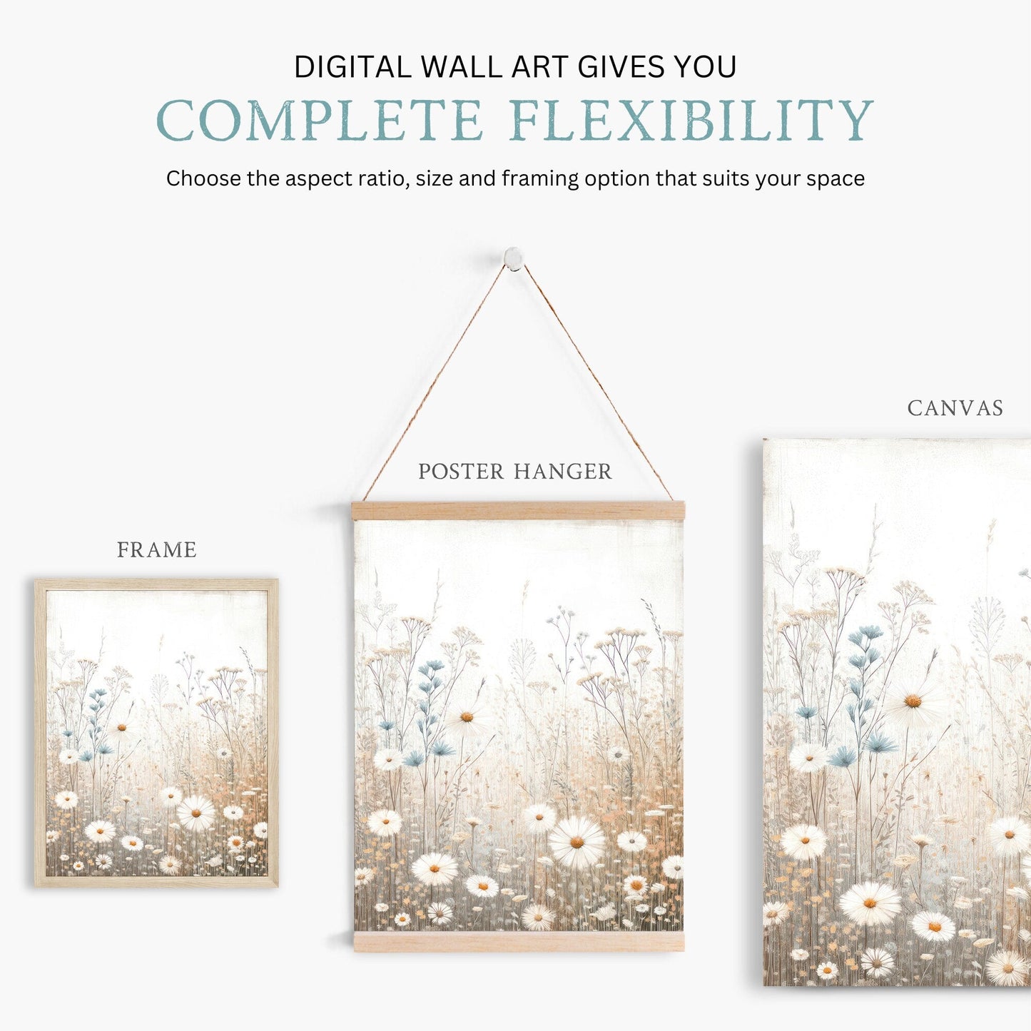 Wildflower Field Prints, Rustic Floral Wall Decor, Vintage Flower Art - WildfieldPrints