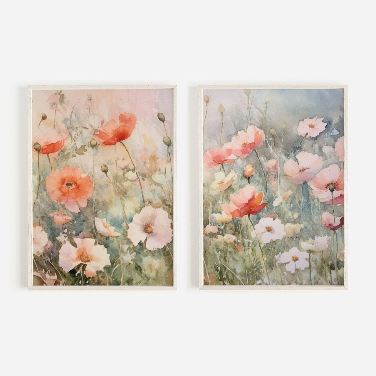 Wildflower Field Wall Art – Floral Girls Room Decor • Set of 2