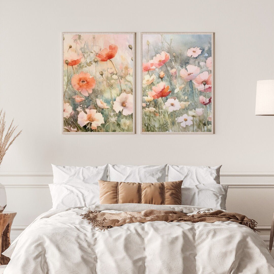 Wildflower Field Wall Art – Floral Girls Room Decor • Set of 2