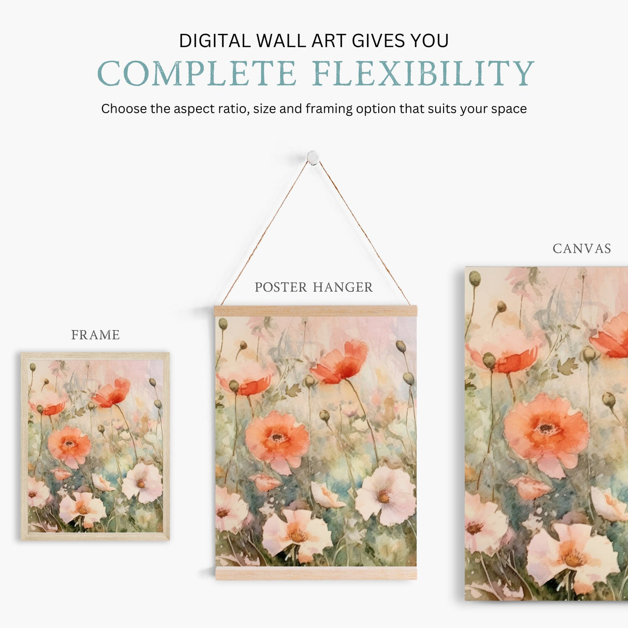 Wildflower Field Wall Art – Floral Girls Room Decor • Set of 2