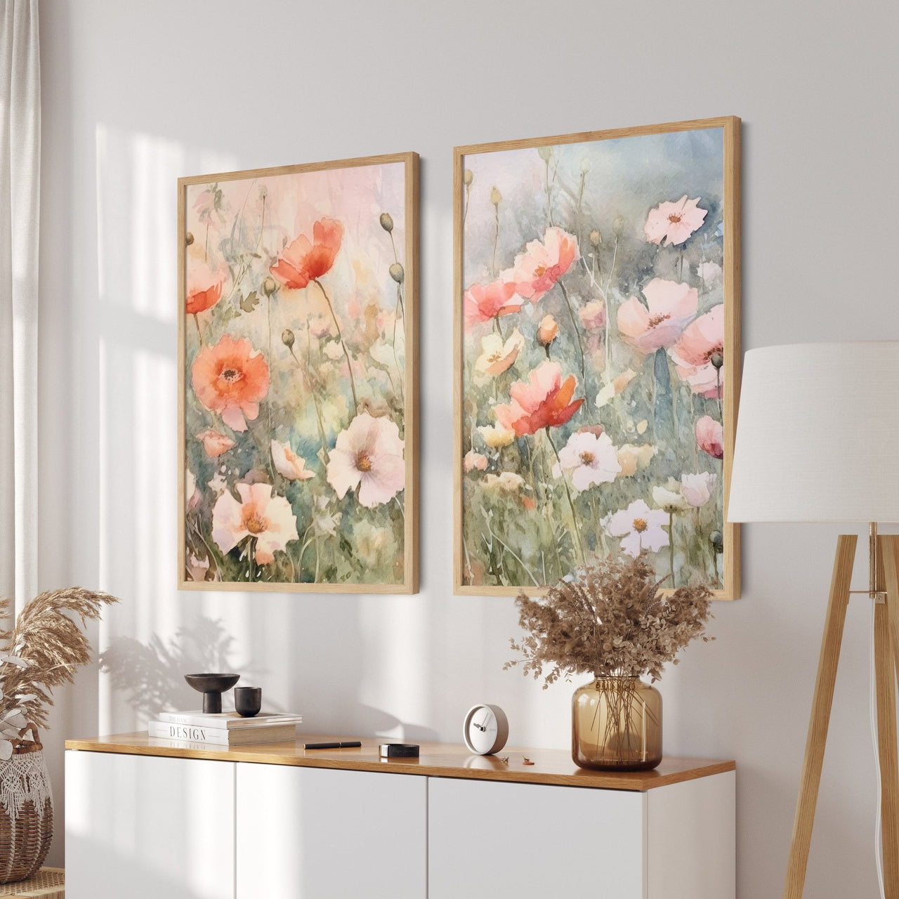 Wildflower Field Wall Art – Floral Girls Room Decor • Set of 2
