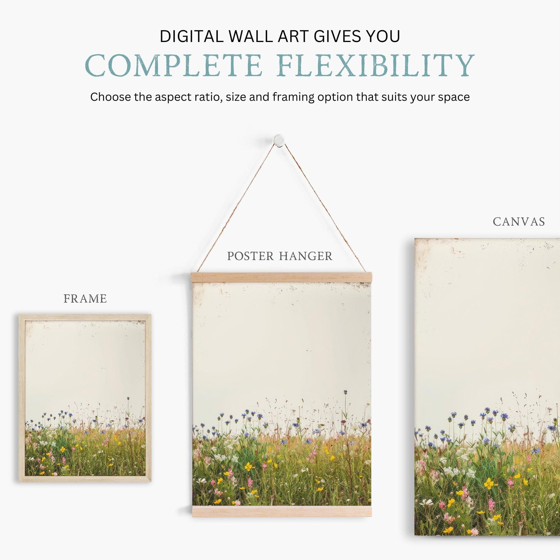 Wildflower Field Wall Art, Botanical Wall Decor, Floral Nursery Decor, Wildflower Painting, Cottagecore Nursery, PRINTABLE Flower Wall Art - My Store