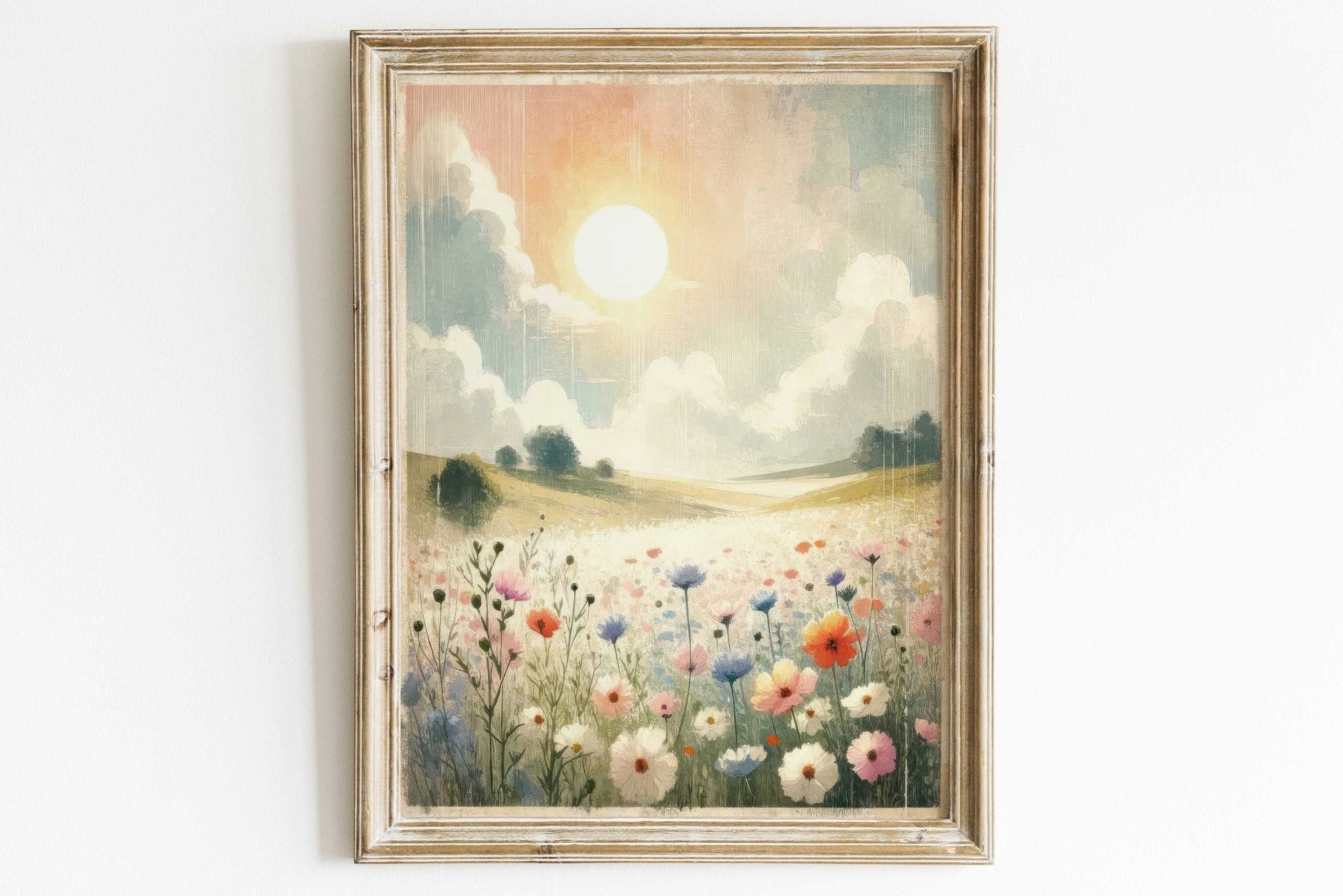Wildflower Landscape Print, Rustic Nature Decor, Countryside Artwork - WildfieldPrints