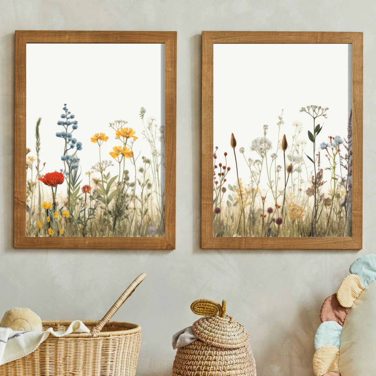 Wildflower Meadow Wall Art – Floral Girls Room Decor • Set of 2