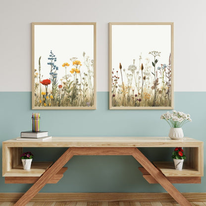 Wildflower Meadow Prints, Minimalist Floral Decor, Nature Wall Art - WildfieldPrints