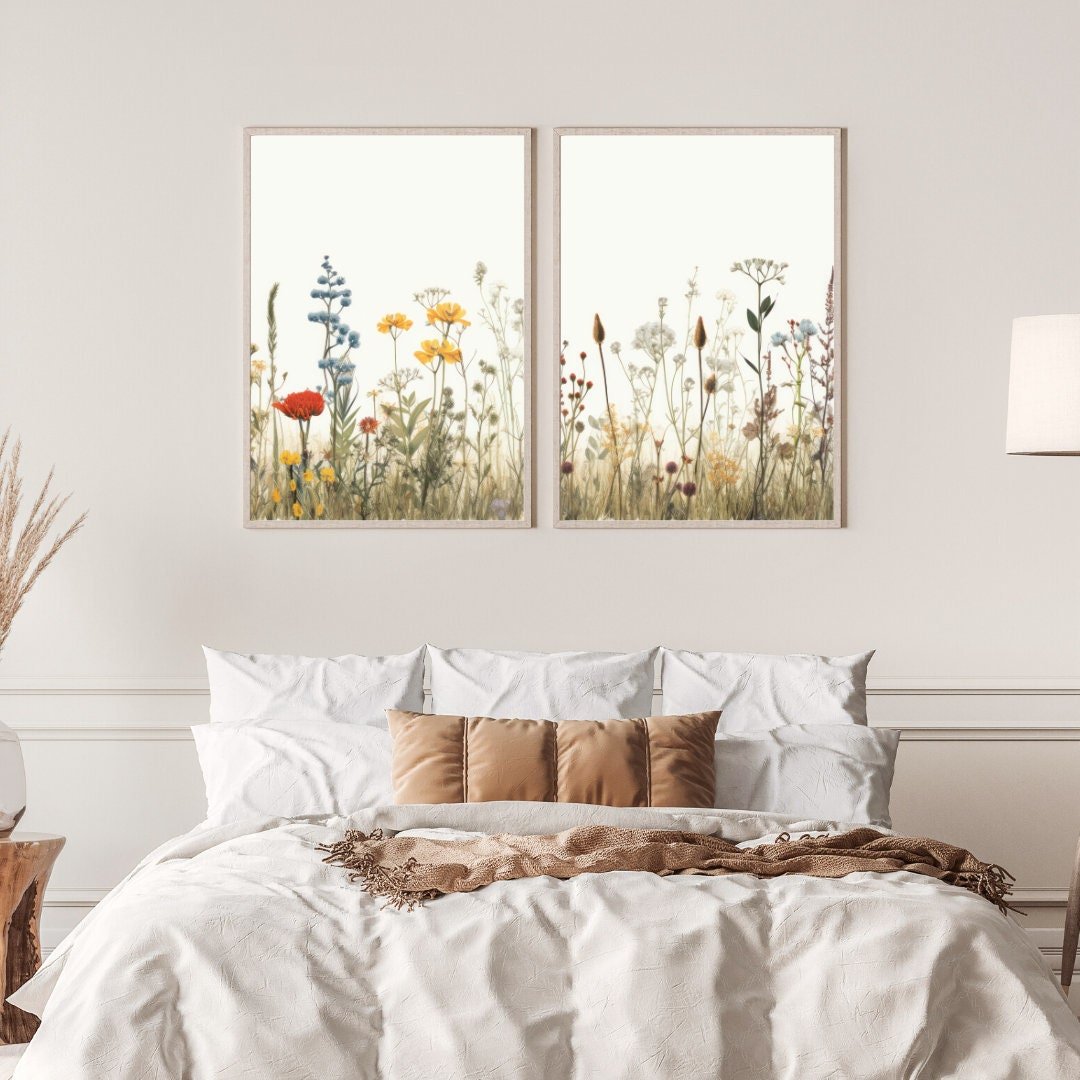 Wildflower Meadow Wall Art – Floral Girls Room Decor • Set of 2