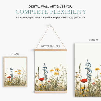 Wildflower Meadow Prints, Minimalist Floral Decor, Nature Wall Art - WildfieldPrints