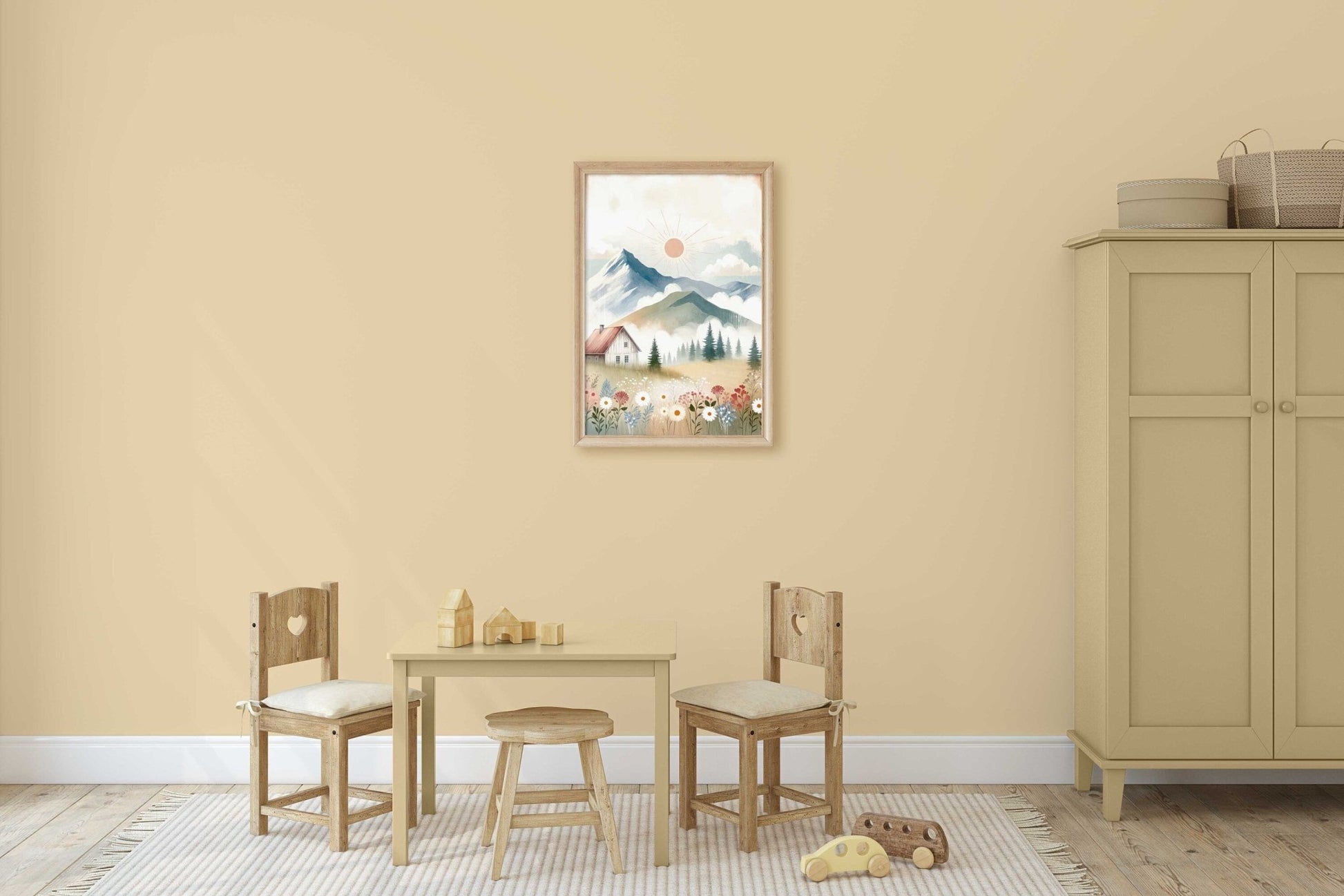 Wildflower & Mountain Nursery Prints, Whimsical Landscape Decor, Cabin Art - WildfieldPrints