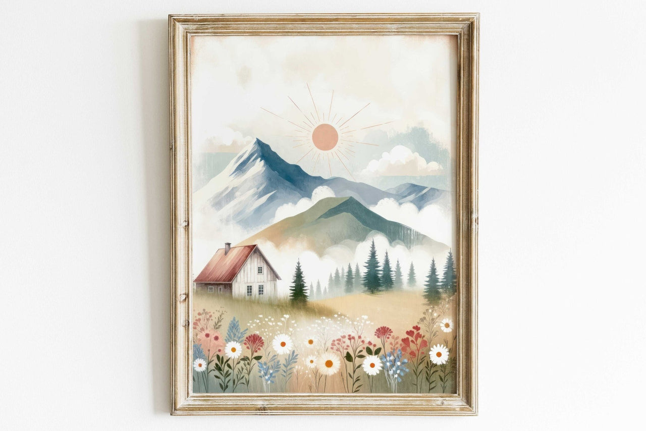 Wildflower Mountain Print – Landscape Nursery Wall Art