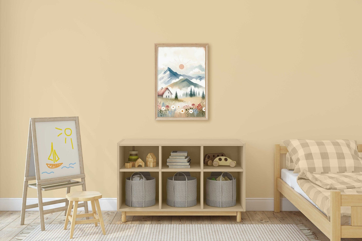 Wildflower & Mountain Nursery Prints, Whimsical Landscape Decor, Cabin Art - WildfieldPrints