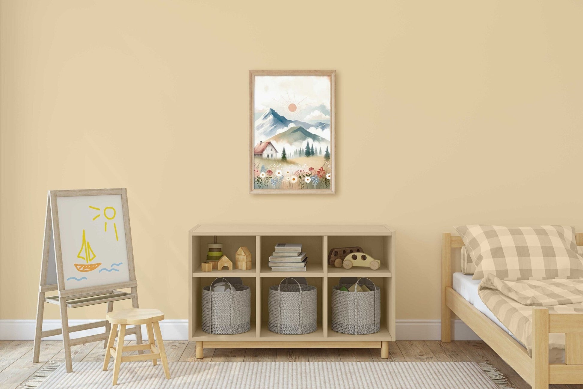 Wildflower & Mountain Nursery Prints, Whimsical Landscape Decor, Cabin Art - WildfieldPrints