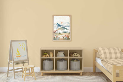 Wildflower & Mountain Nursery Prints, Whimsical Landscape Decor, Cabin Art - WildfieldPrints