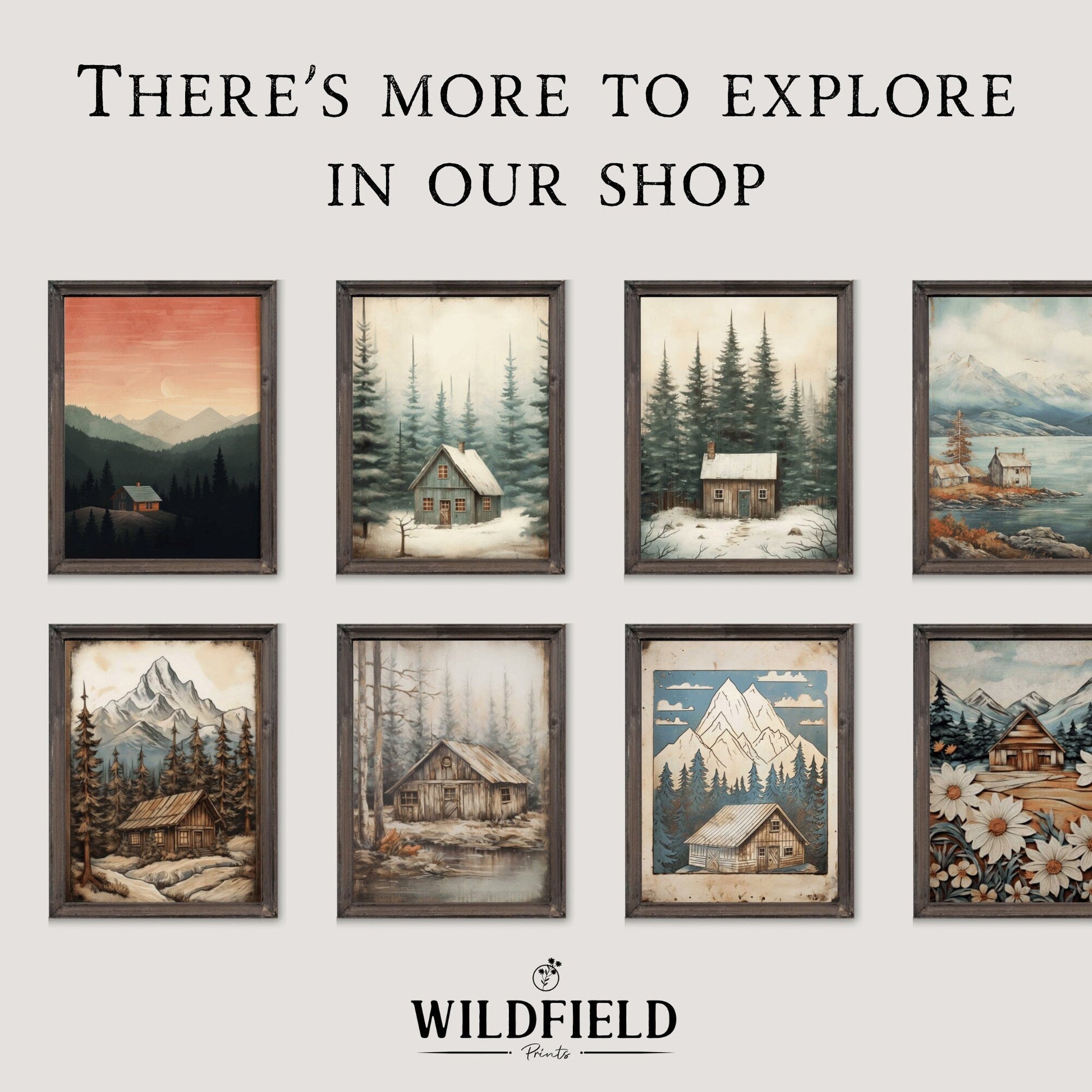 Wildflower & Mountain Nursery Prints, Whimsical Landscape Decor, Cabin Art - WildfieldPrints