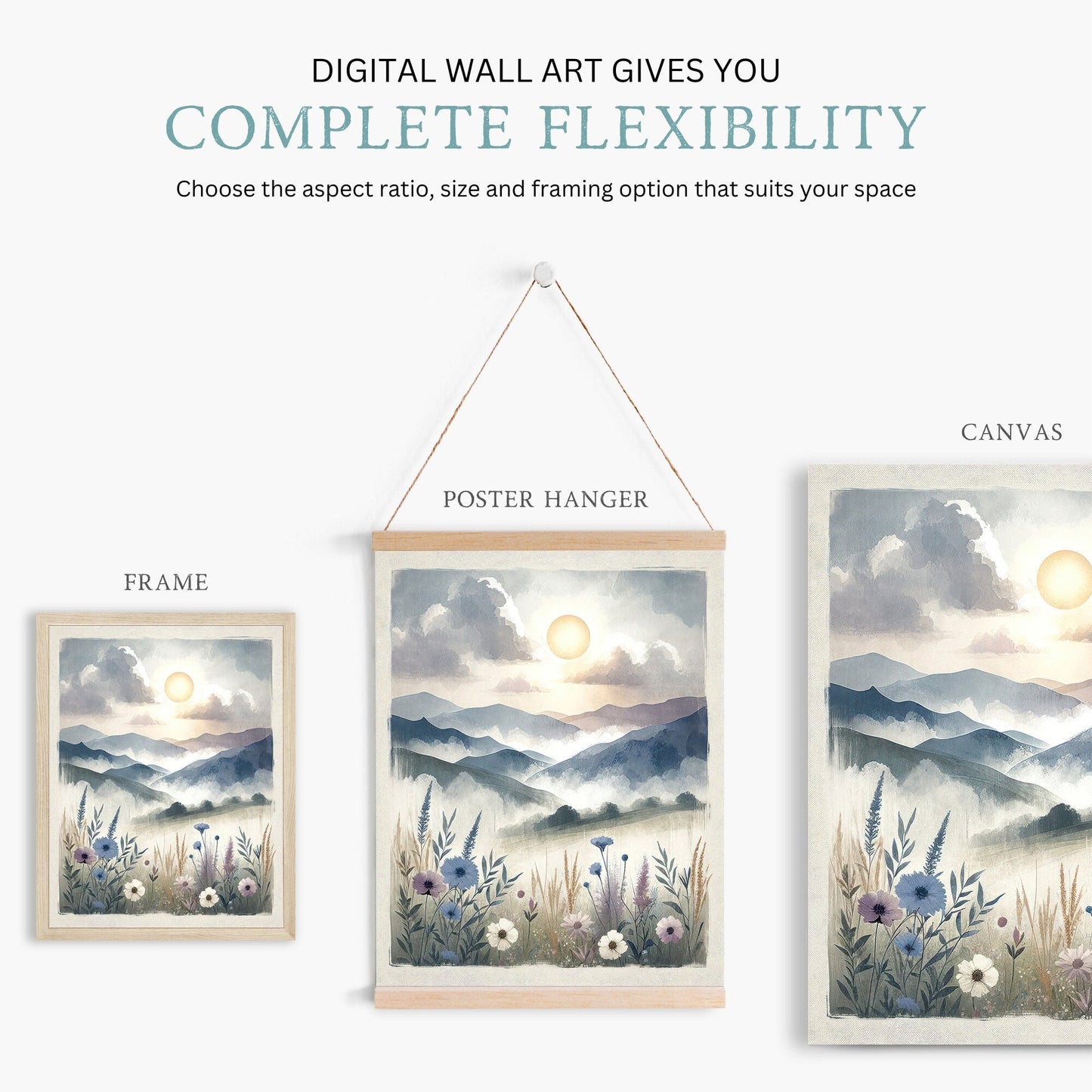 Wildflower & Mountain Prints, Rustic Nursery Decor, Nature Artwork - WildfieldPrints
