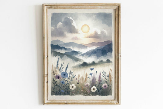 Wildflower & Mountain Prints, Rustic Nursery Decor, Nature Artwork - WildfieldPrints