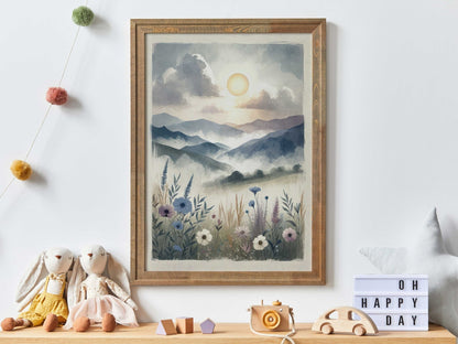 Wildflower & Mountain Prints, Rustic Nursery Decor, Nature Artwork - WildfieldPrints