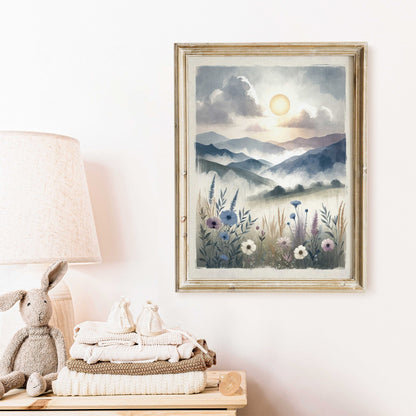 Wildflower & Mountain Prints, Rustic Nursery Decor, Nature Artwork - WildfieldPrints