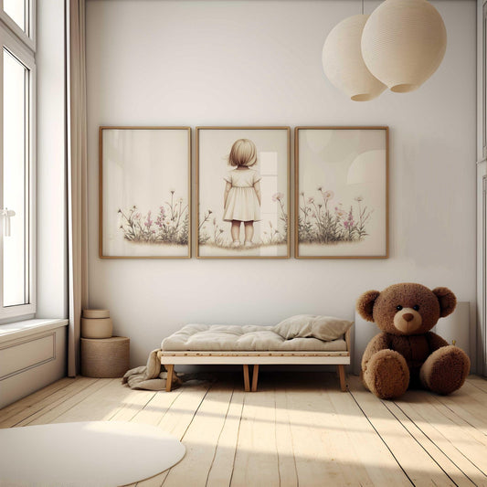 Wildflower Nursery Decor, Floral Girls Room Art, Portrait Print - WildfieldPrints