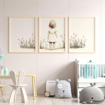 Wildflower Nursery Decor, Floral Girls Room Art, Portrait Print - WildfieldPrints