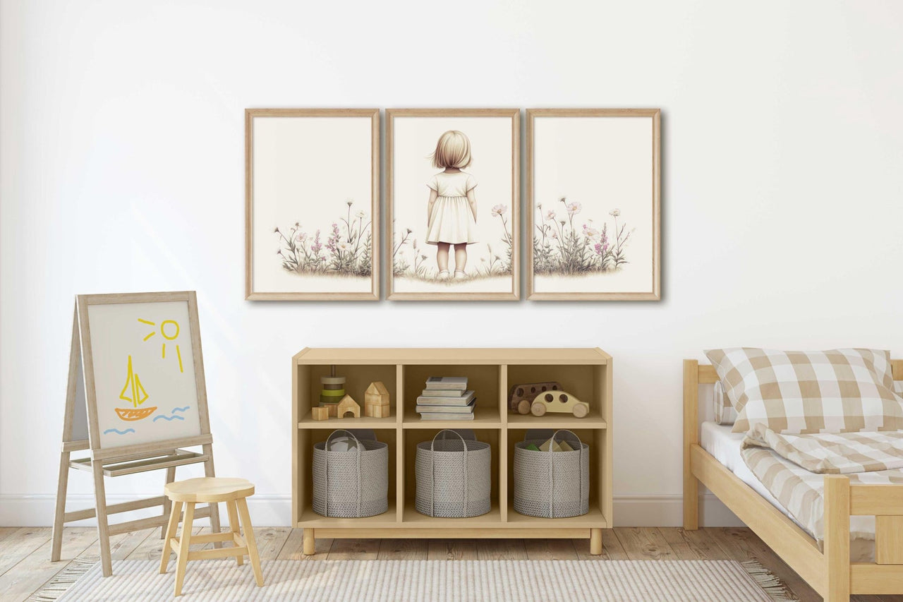 Wildflower Portrait Print – Floral Girls Room Wall Art • Set of 3