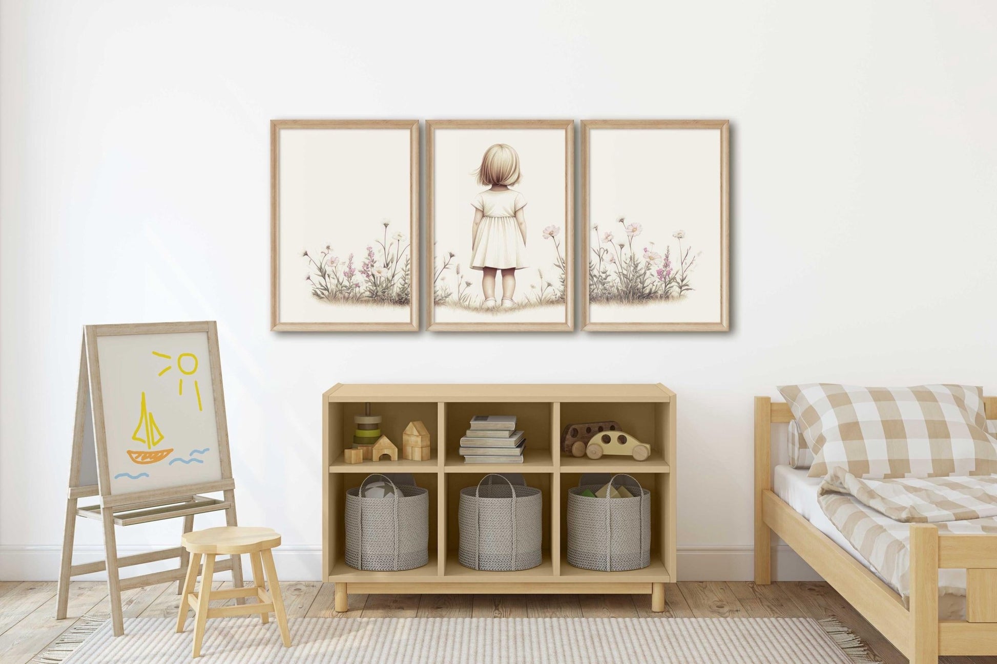 Wildflower Nursery Decor, Floral Girls Room Art, Portrait Print - WildfieldPrints
