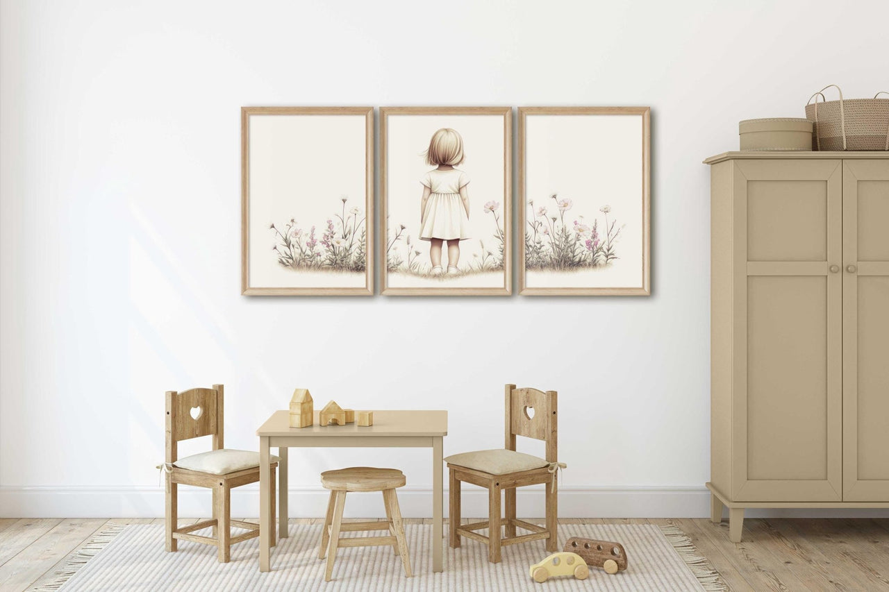 Wildflower Portrait Print – Floral Girls Room Wall Art • Set of 3