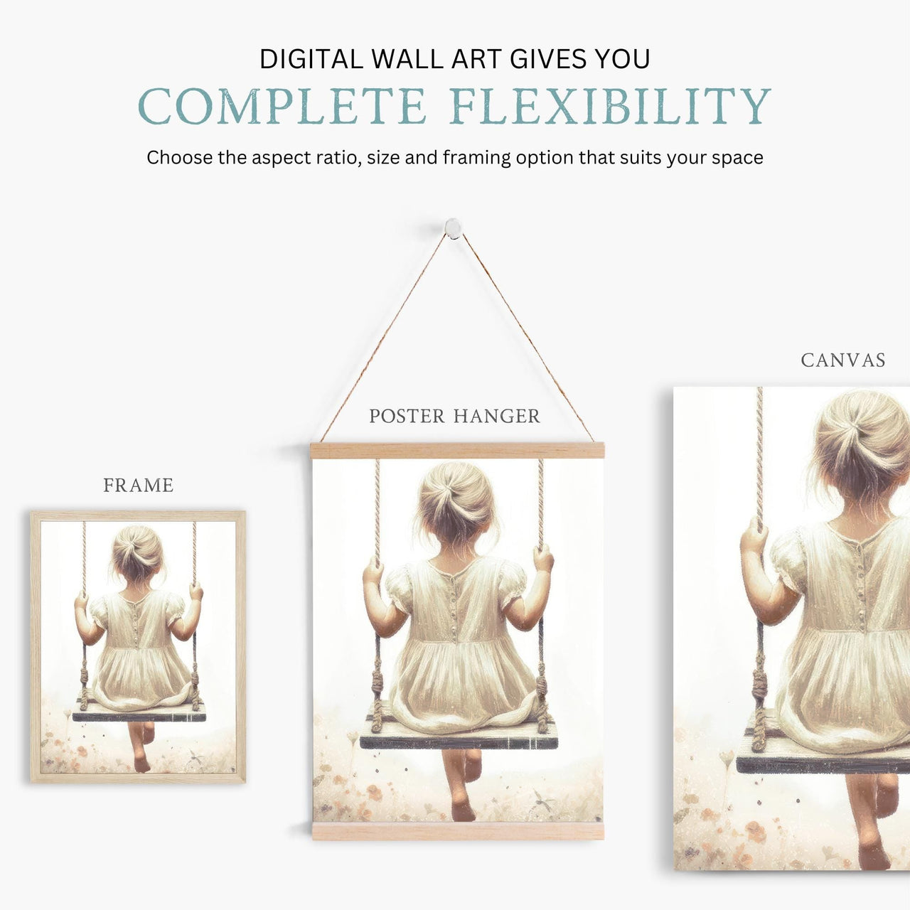 Blonde Girl on Swing Wall Art – Vintage Nursery Print for Girls • Set of 3