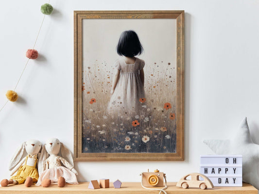Wildflower Nursery Decor, Girl's Room Decor, Wildflower Field Art Nursery, Vintage Nursery, Toddler Room Decor Girl, Printable Wall Decor - My Store