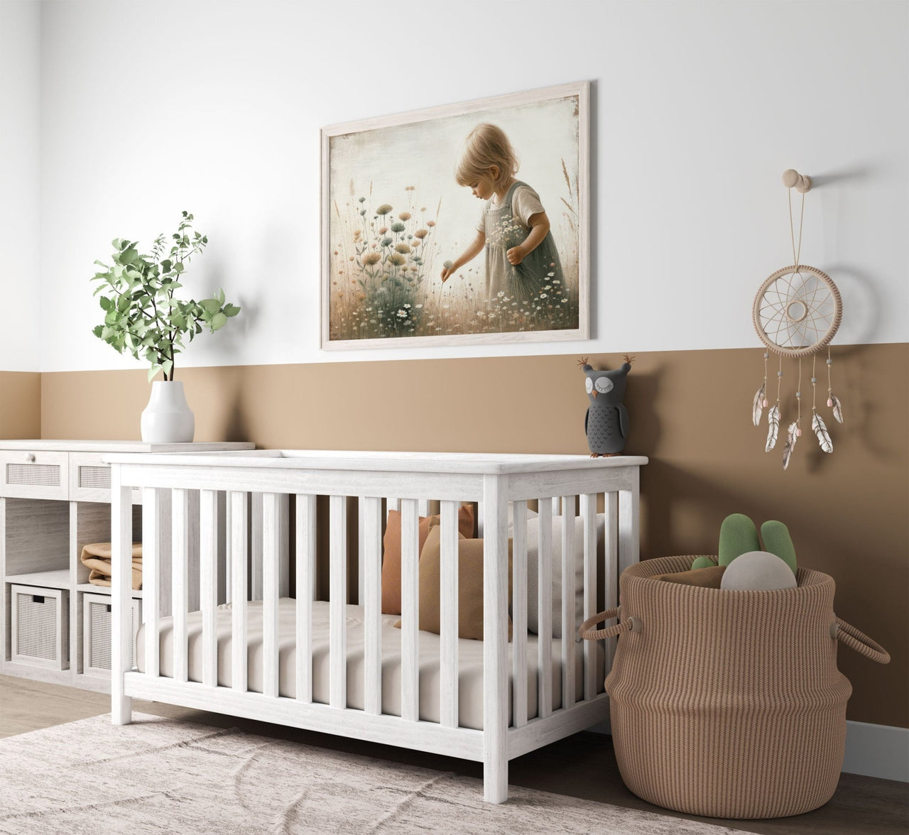 Blonde Girl Wall Art – Floral Nursery Print for Toddler Girls