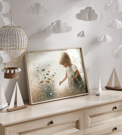 Wildflower Nursery Decor, Girly Wall Art, Toddler Girl with Flowers - WildfieldPrints