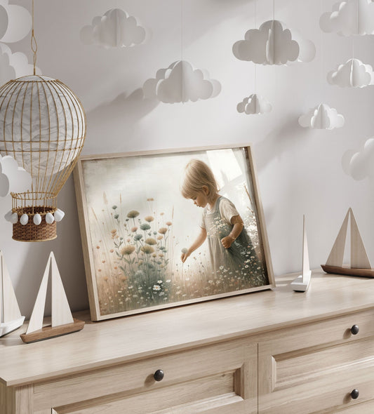 Wildflower Nursery Decor, Girly Wall Art, Toddler Girl with Flowers - WildfieldPrints