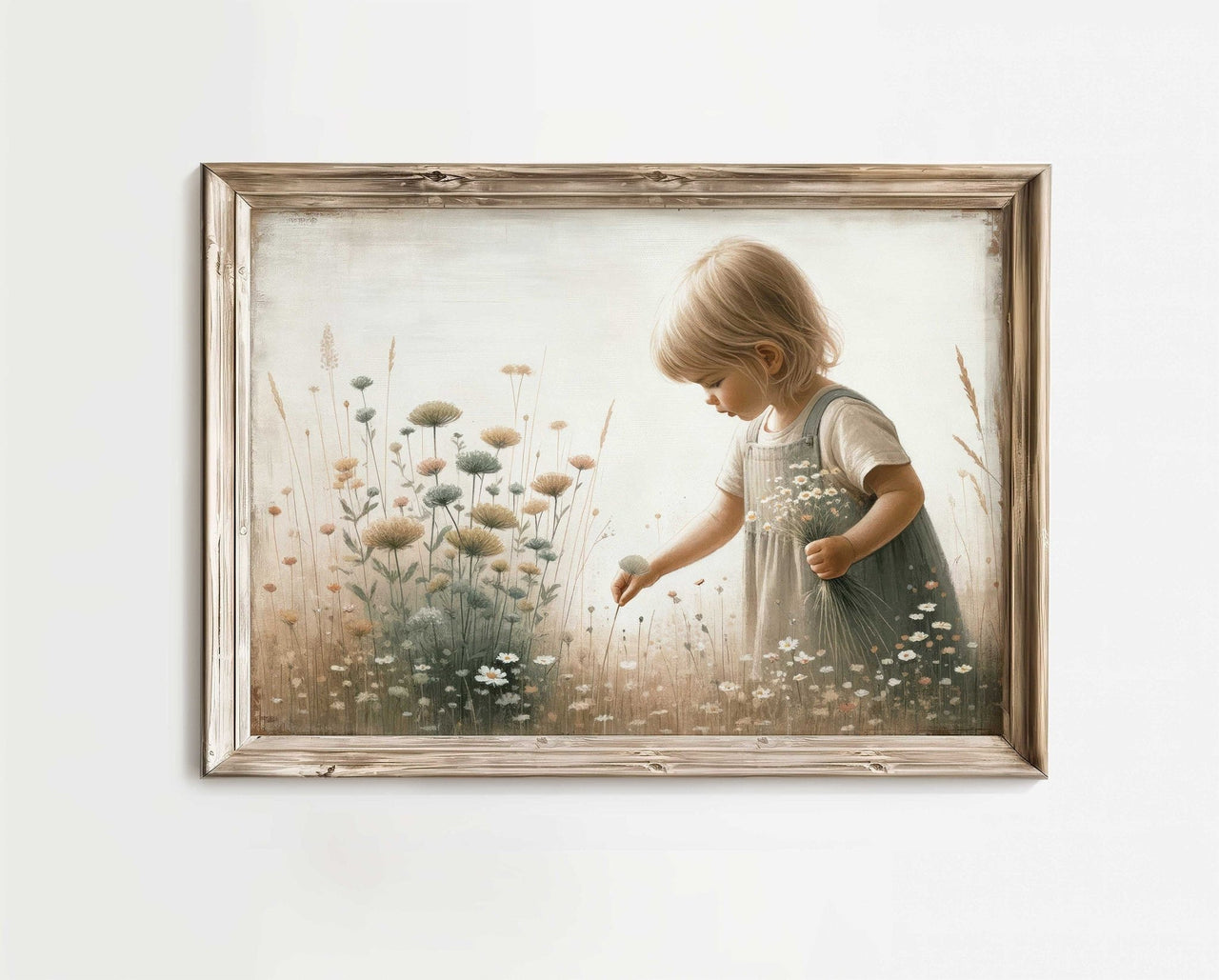 Blonde Girl Wall Art – Floral Nursery Print for Toddler Girls