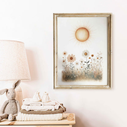 Wildflower Nursery Decor, Rustic Floral Art Print, Minimalist Wall Decor - WildfieldPrints