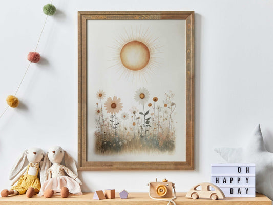 Wildflower Nursery Decor, Rustic Floral Art Print, Minimalist Wall Decor - WildfieldPrints