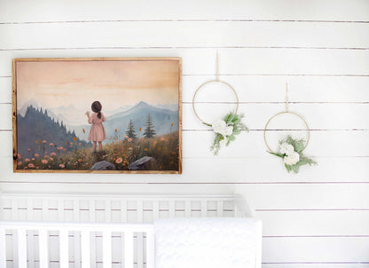 Wildflower Nursery Print, Vintage Girl Wall Decor, Toddler Room Art - WildfieldPrints