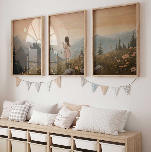 Wildflower Nursery Print, Vintage Wall Decor, Girls Room Art - WildfieldPrints