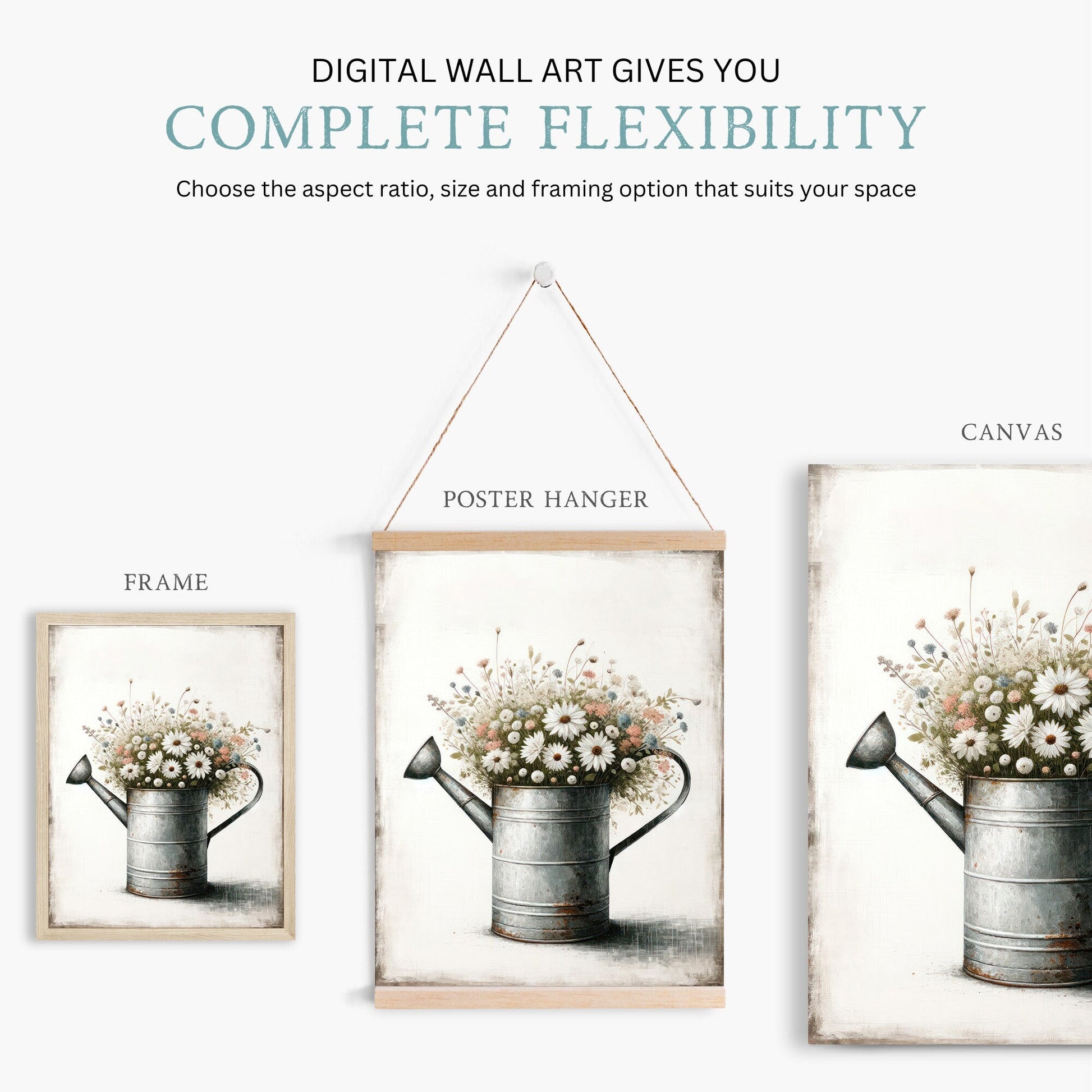 Wildflower Print, Bouquet in Zinc Watering Can, Farmhouse Wall Decor - WildfieldPrints