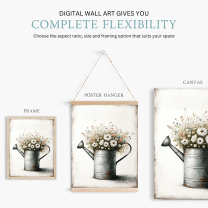 Wildflower Print, Bouquet in Zinc Watering Can, Farmhouse Wall Decor - WildfieldPrints