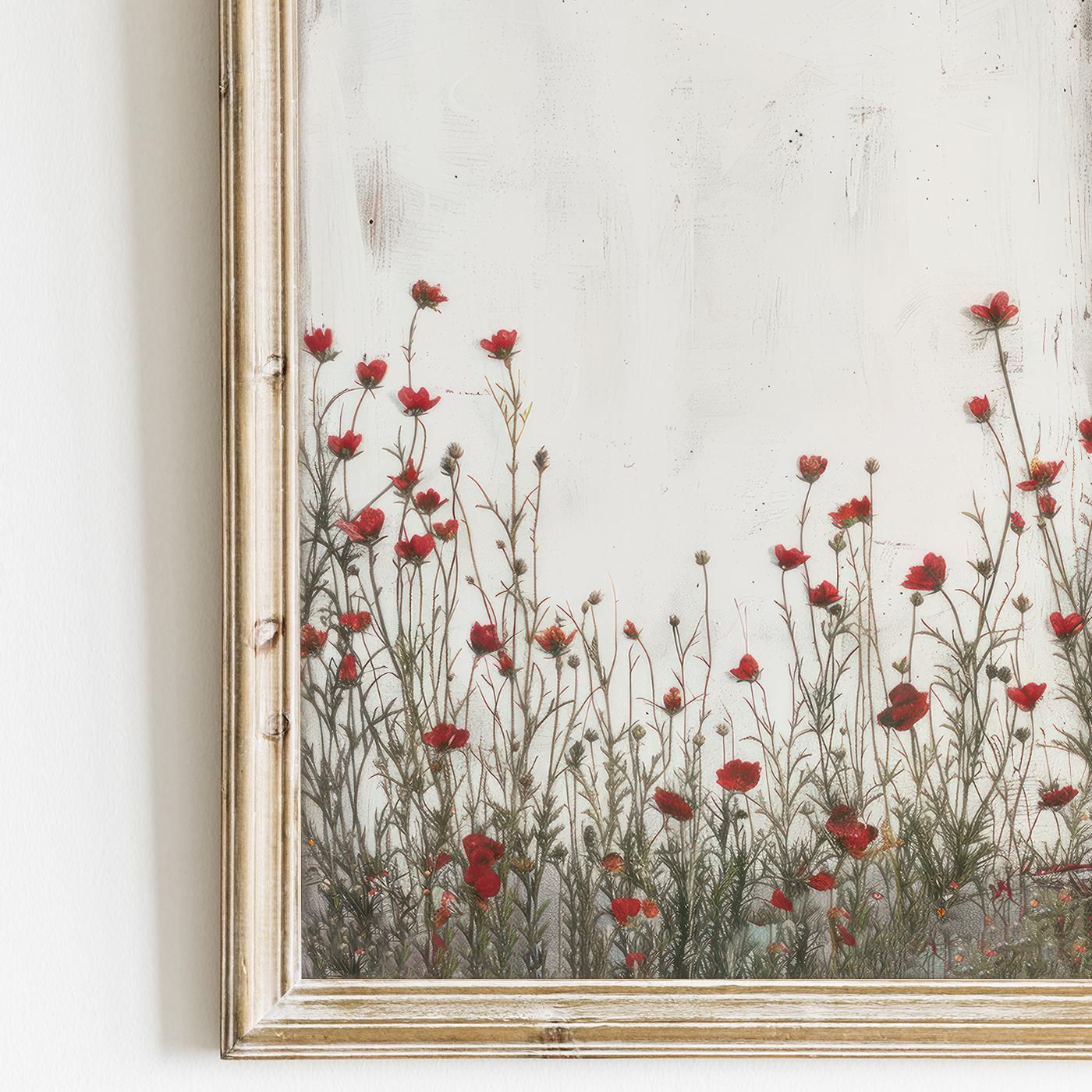 Wildflower Print, Rustic Floral Art, Vintage Floral Painting, Red Flowers, Botanical Wall Decor, Wildflower Home Decor, PRINTABLE Flower Art - My Store