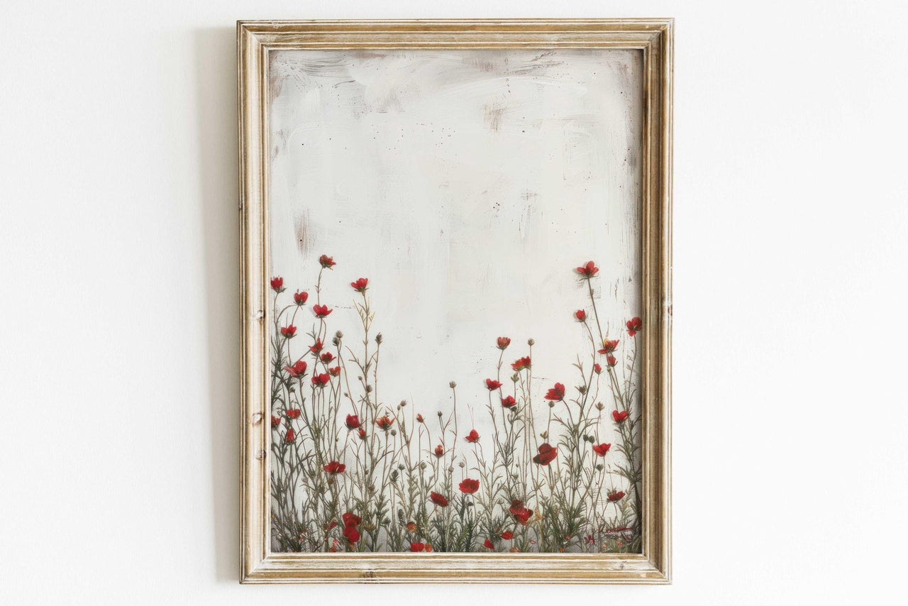 Red Wildflowers Wall Art – Floral Nursery Print for Girls' Room